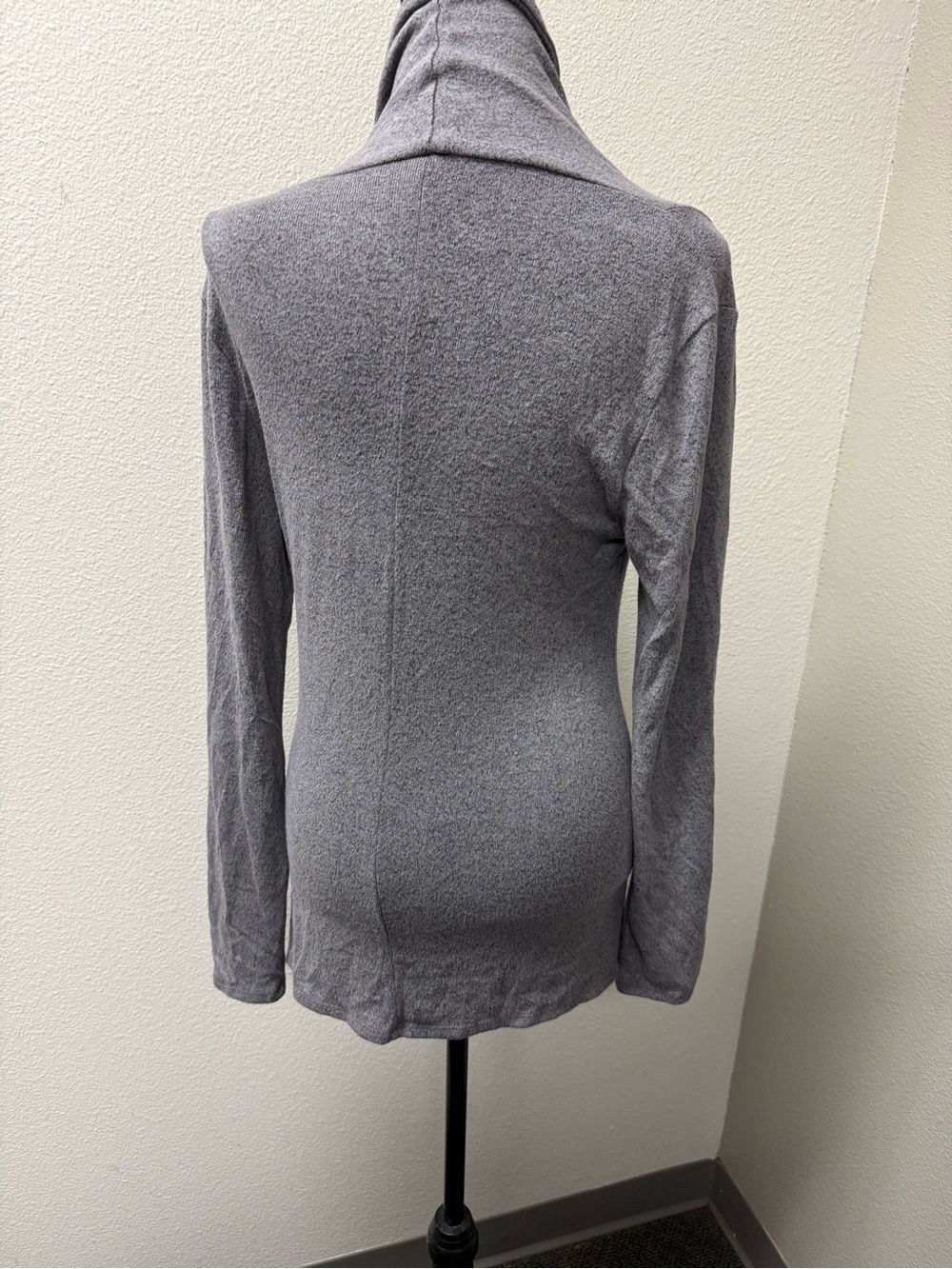Gray Moto Jacket Top Asymmetrical Zip Soft Knit Long Sleeve Small Chic Style - Picture 6 of 10